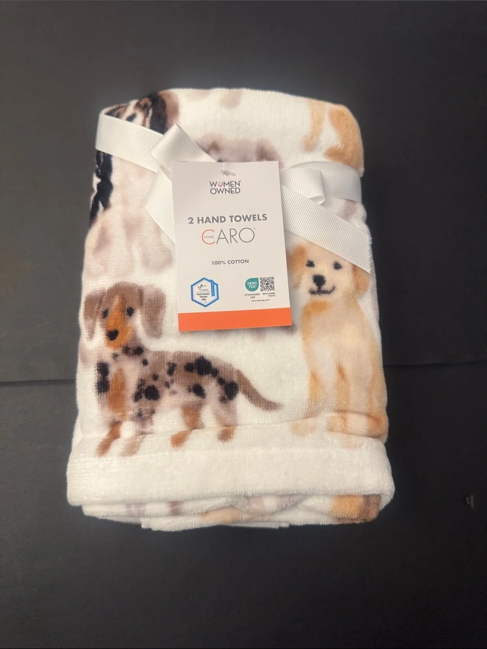 4pc CARO HOME 💯% Cotton Dog Print Pattern Bath Towel Set - Neutral/White